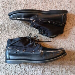 Polo Ralph Lauren Mens 8.5 D Brawley Mid Top Boat Shoes Black Canvas Leather